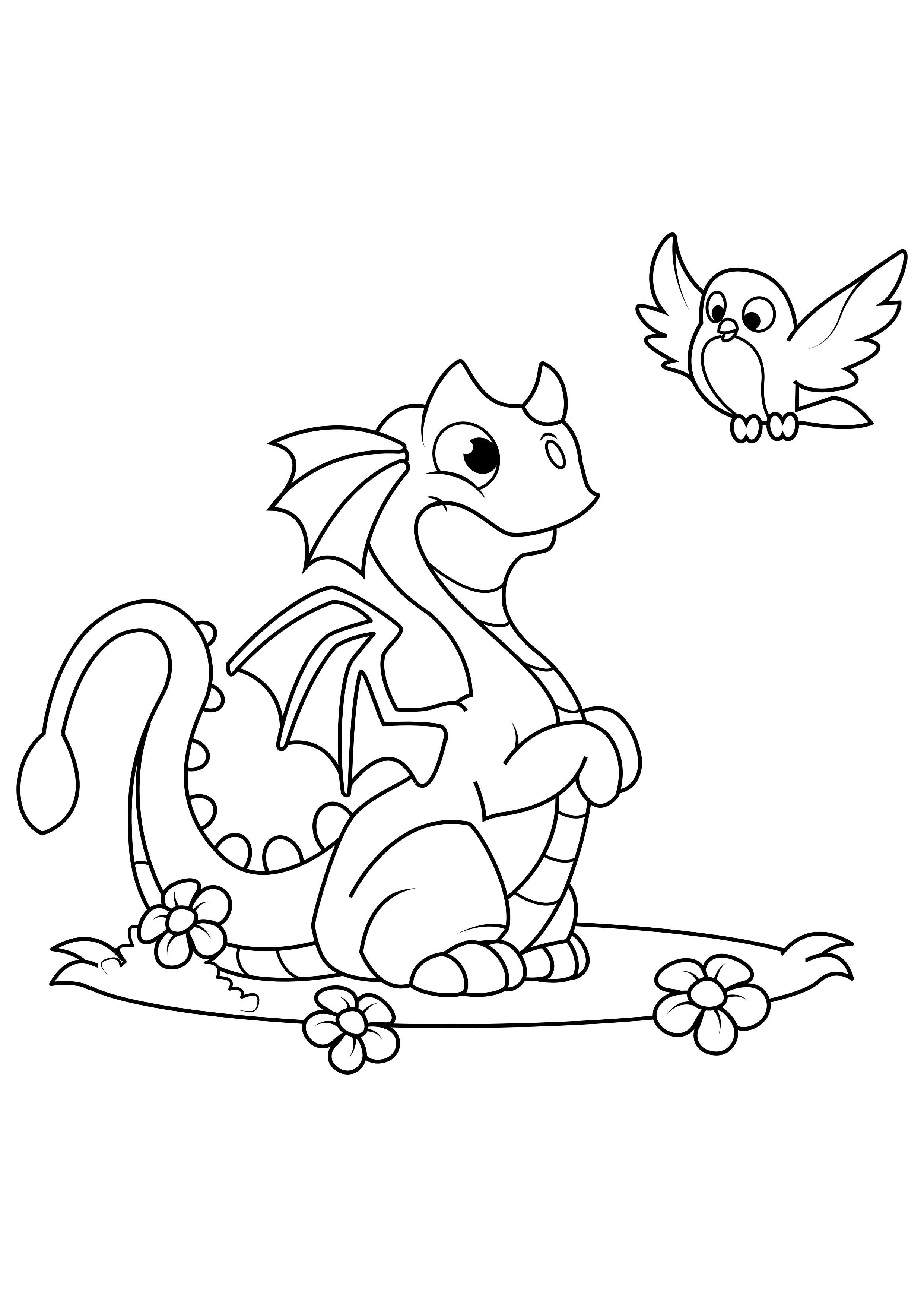 Coloring Page dragon with bird   free printable coloring pages ...