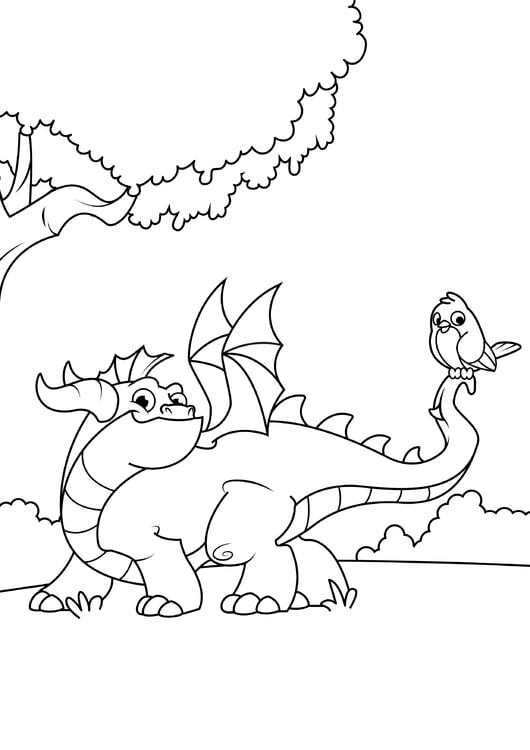 Coloring page dragon with bird