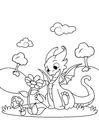 Coloring page dragon with flower