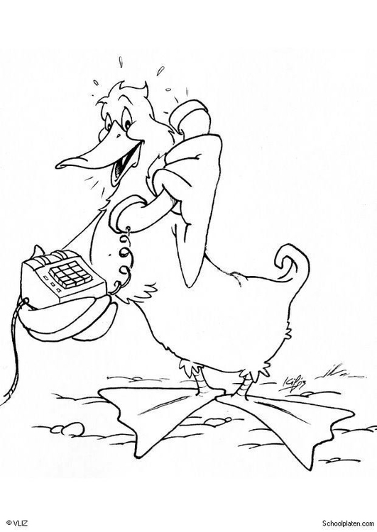 Coloring page duck with telephone