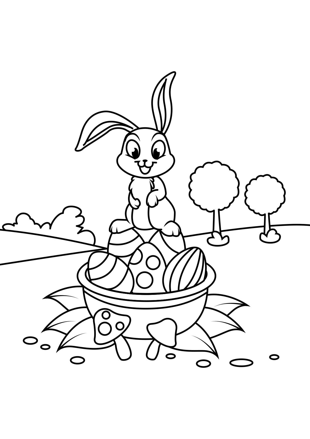 Coloring page Easter bunny on Easter basket
