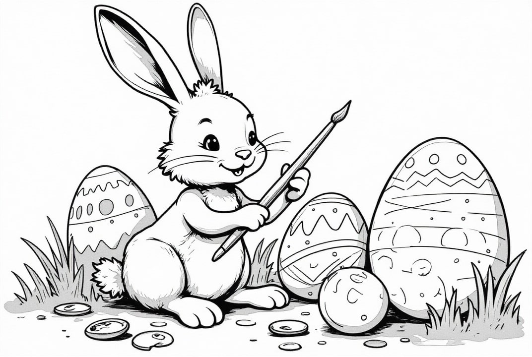 easter bunny paints egg