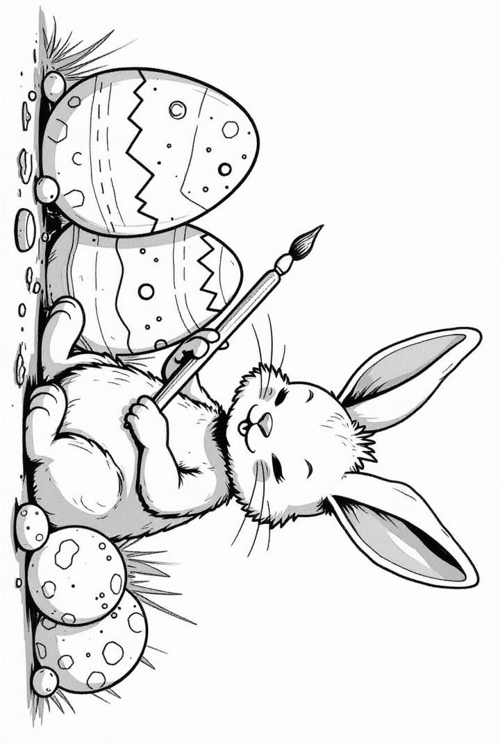 easter bunny paints eggs