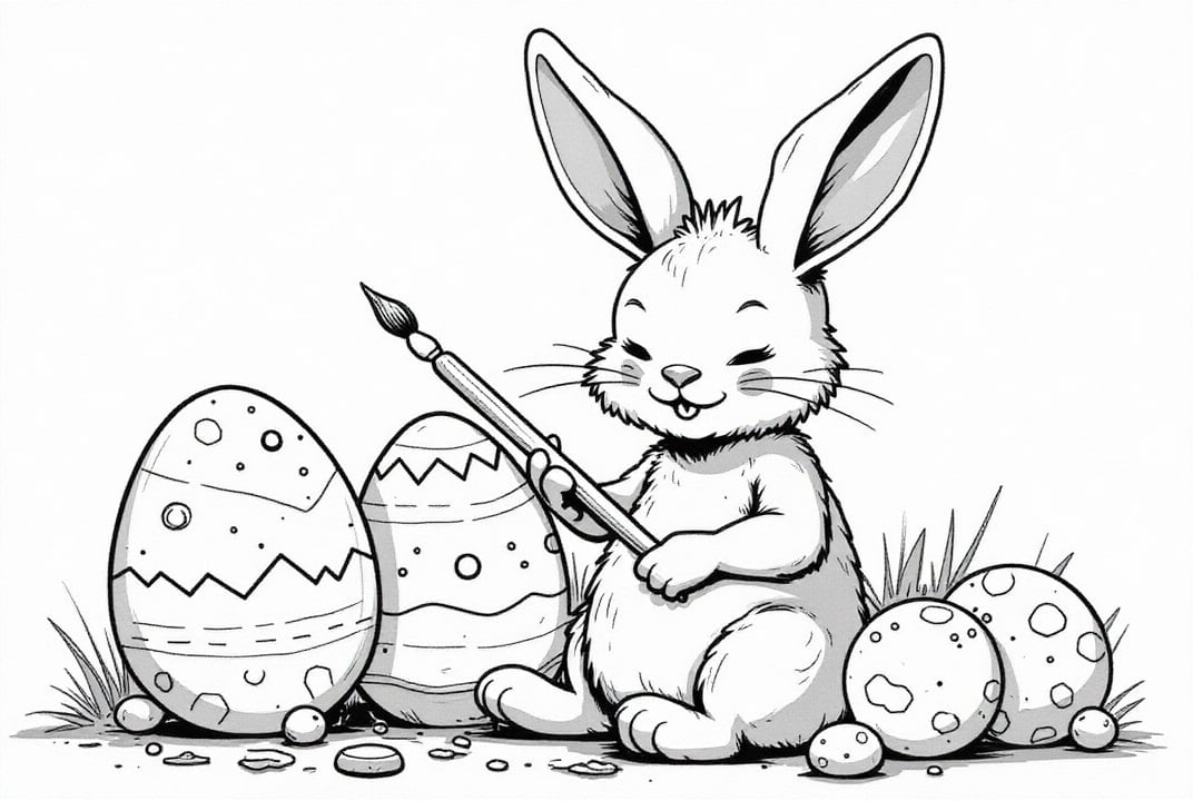 easter bunny paints eggs