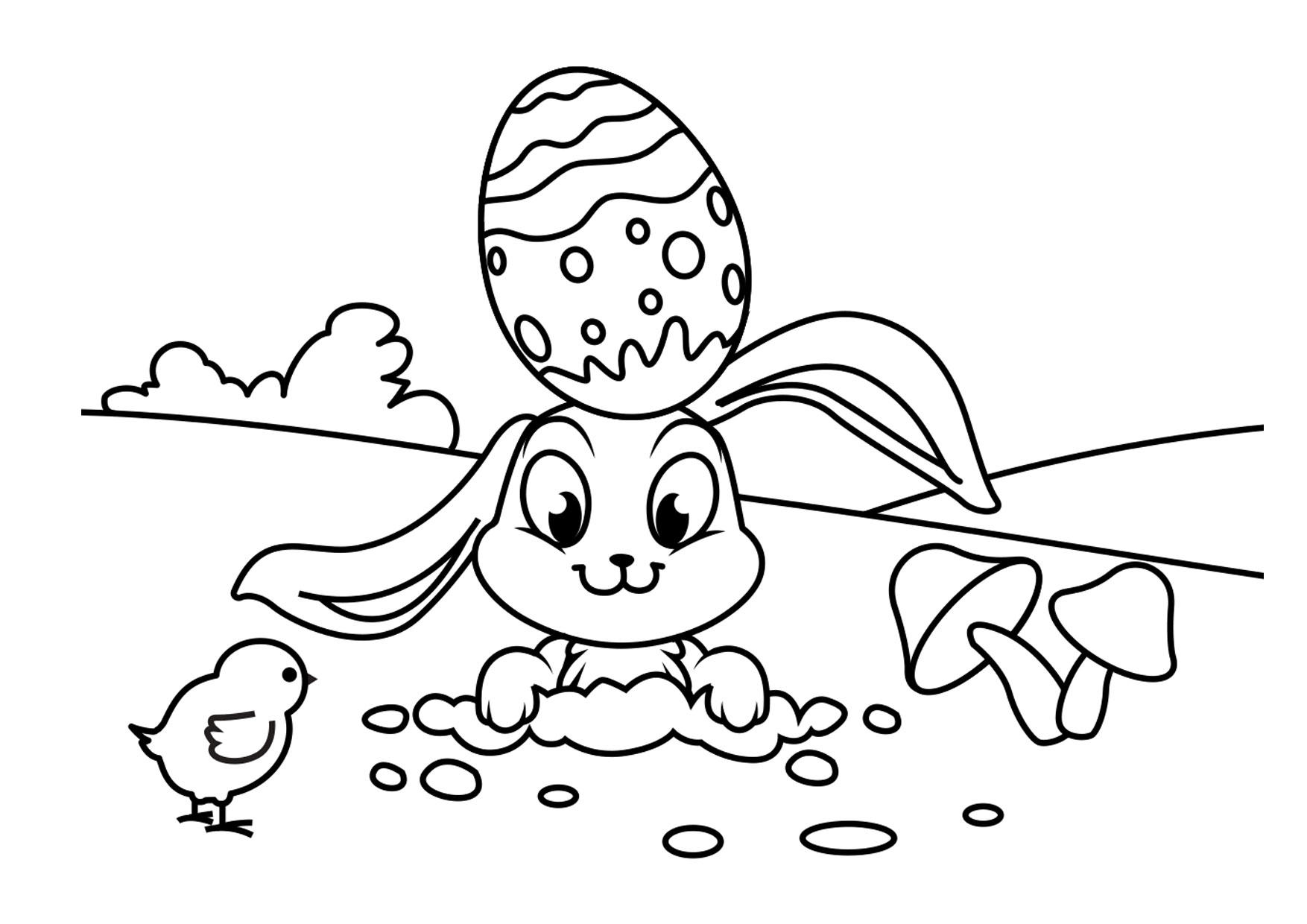 Coloring Page Easter bunny with chick   free printable coloring ...