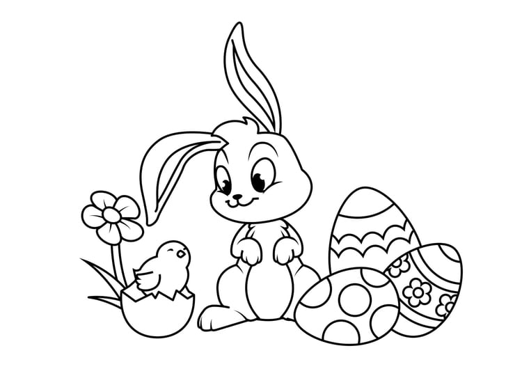 Coloring page Easter bunny with chick