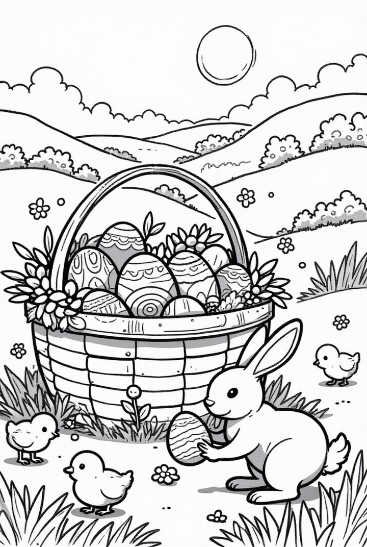 Coloring page Easter bunny with Easter basket