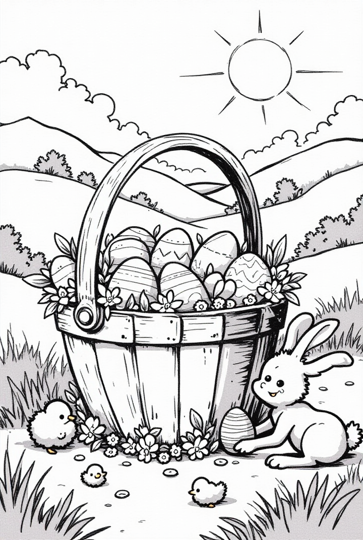 Coloring page Easter bunny with Easter basket
