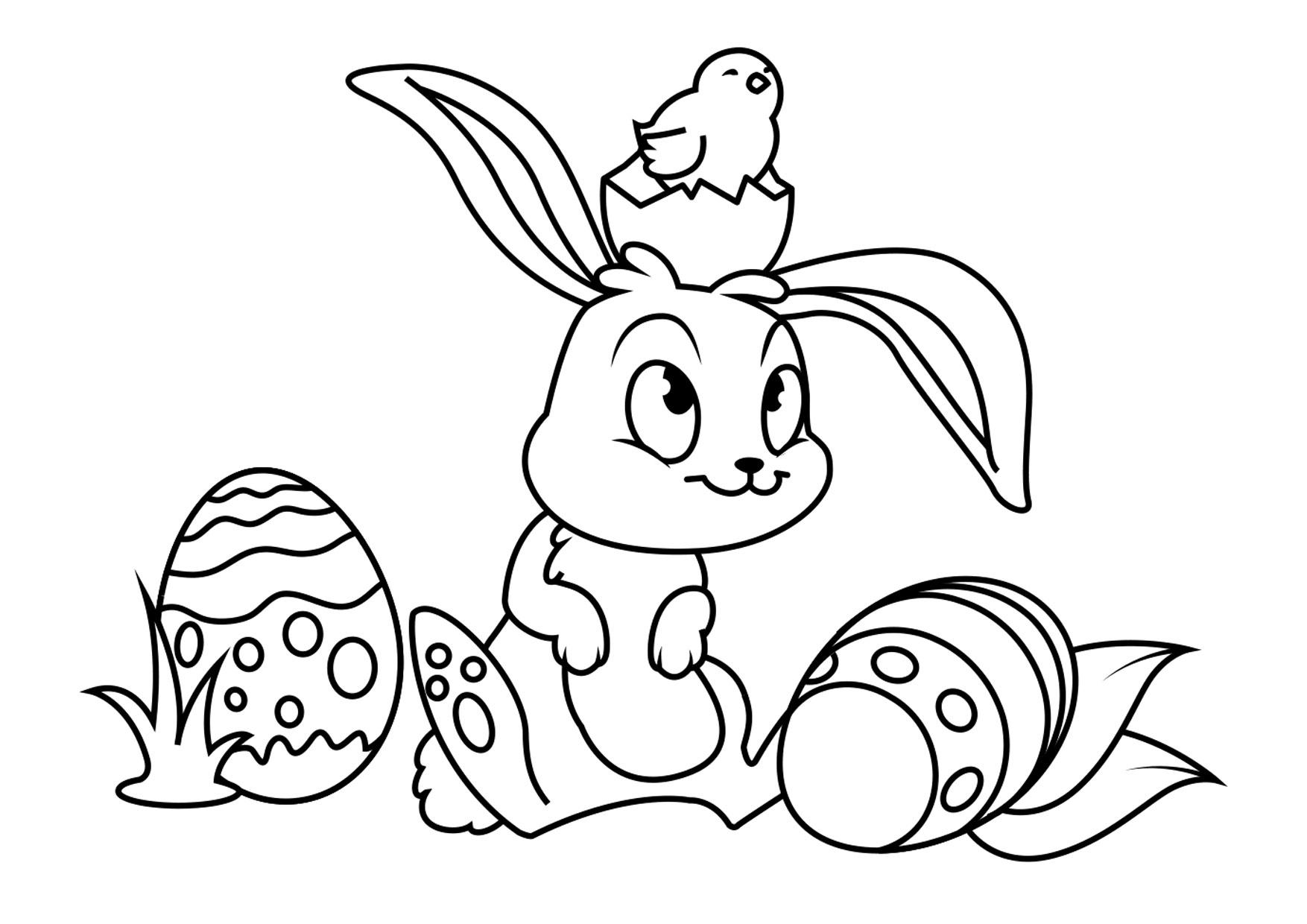 Coloring Page Easter bunny with easter chick   free printable ...