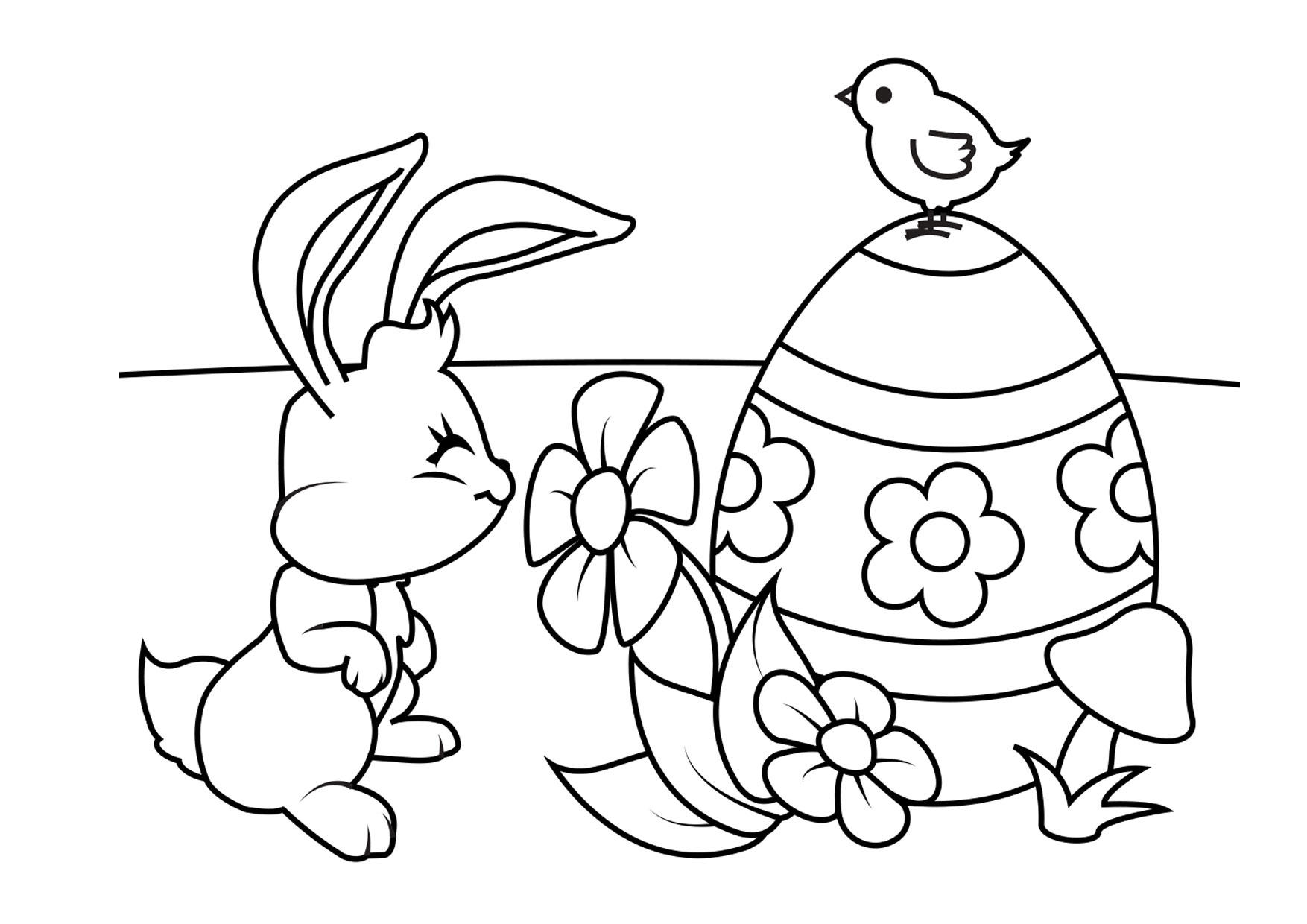 Coloring Page Easter bunny with Easter egg and chick   free ...