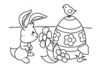 Coloring page Easter bunny with Easter egg and chick