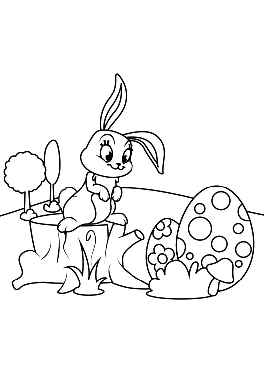 Coloring page Easter bunny with easter eggs