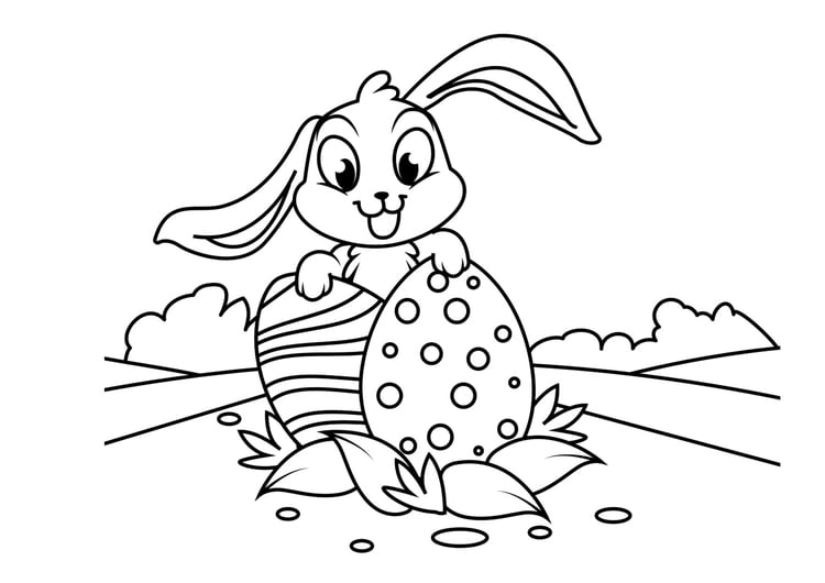 Coloring page Easter bunny with easter eggs