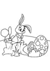 Coloring page Easter bunny with easter eggs