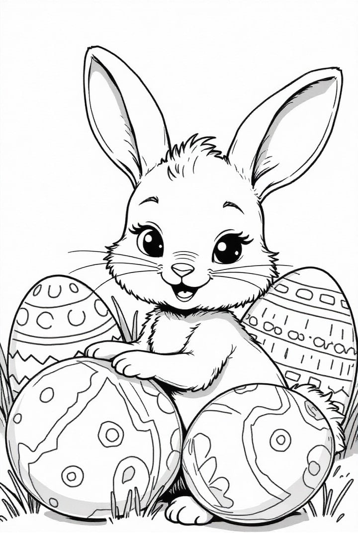 Coloring page easter bunny with easter eggs