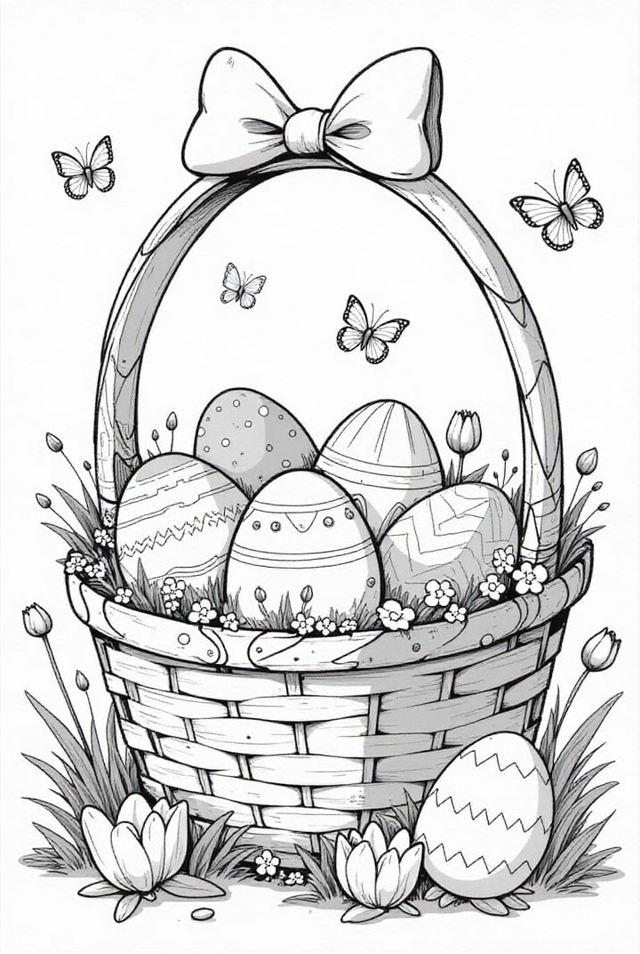Coloring page easter eggs in the basket