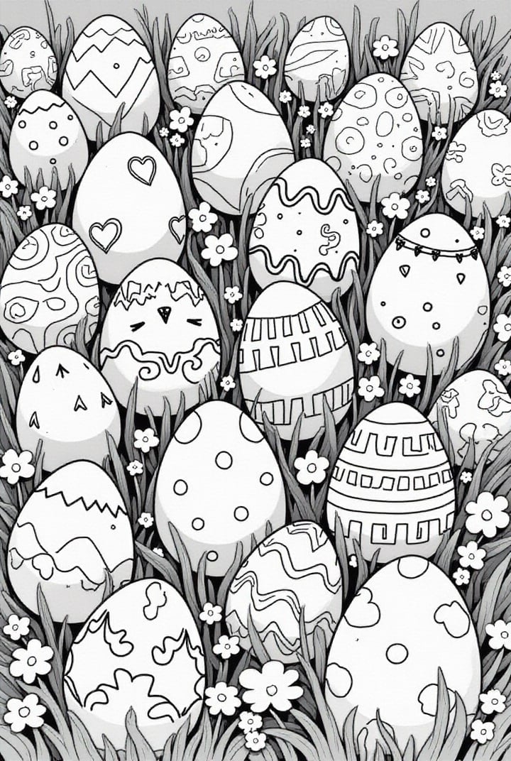 Coloring page easter eggs in the grass