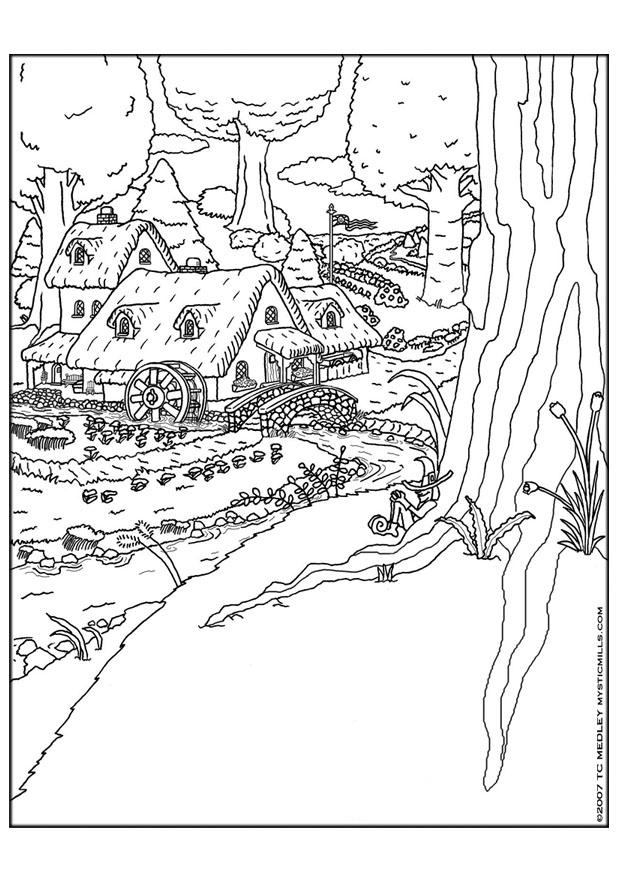 Coloring page elf village