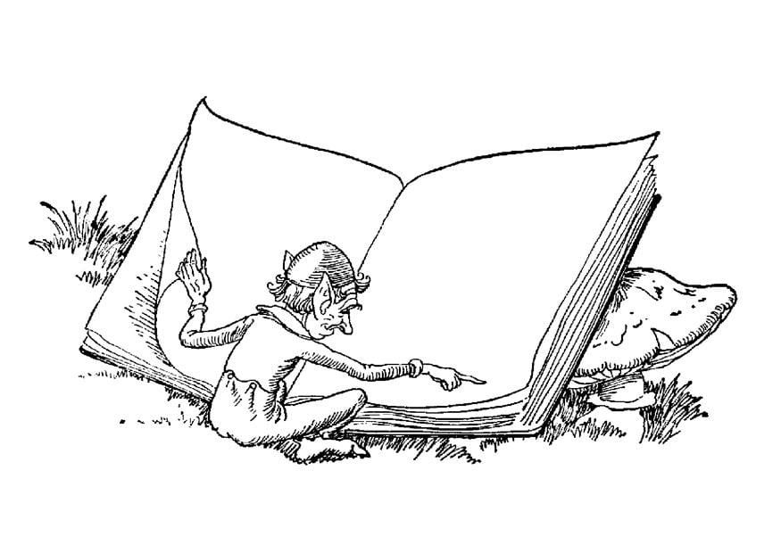 Coloring page elf with book