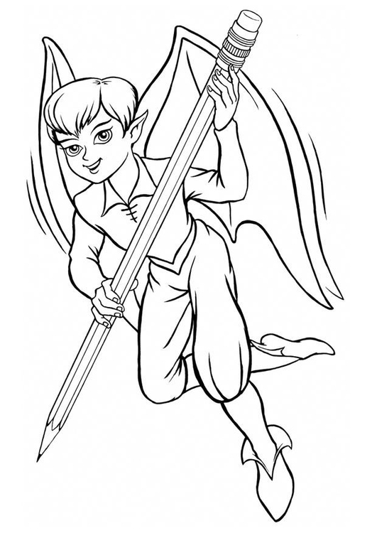 Coloring page elf with pencil