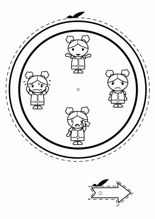 Coloring page emotion clock - girl