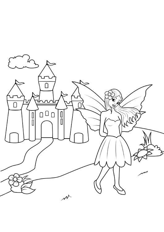 Coloring page fairy at castle