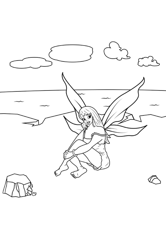 Coloring page fairy at the beach