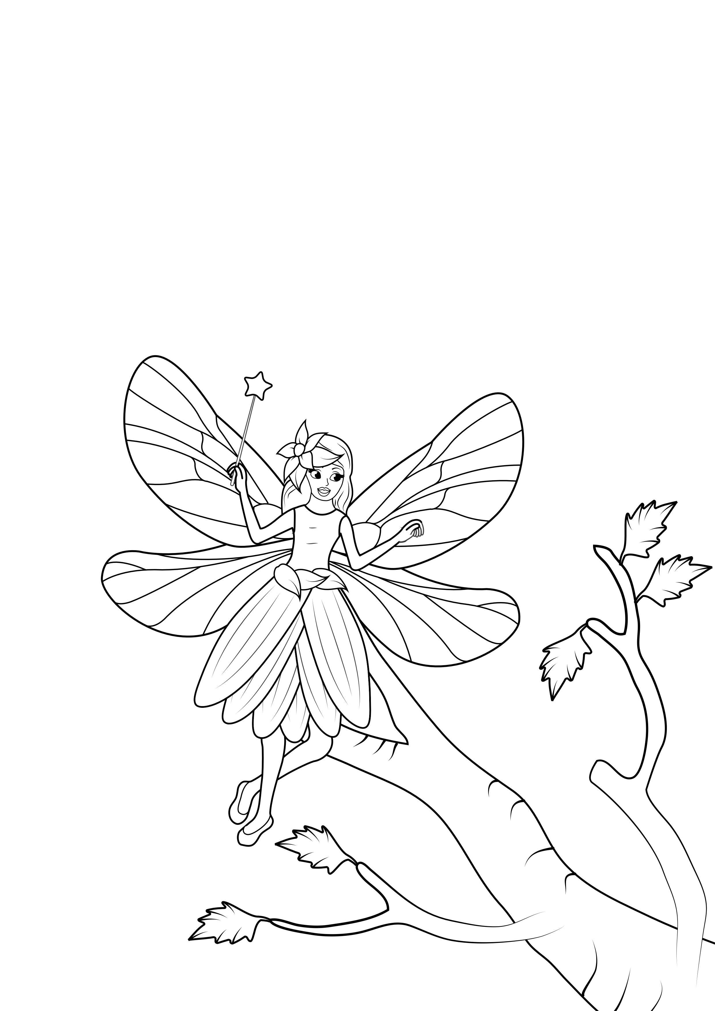 Coloring page fairy at tree