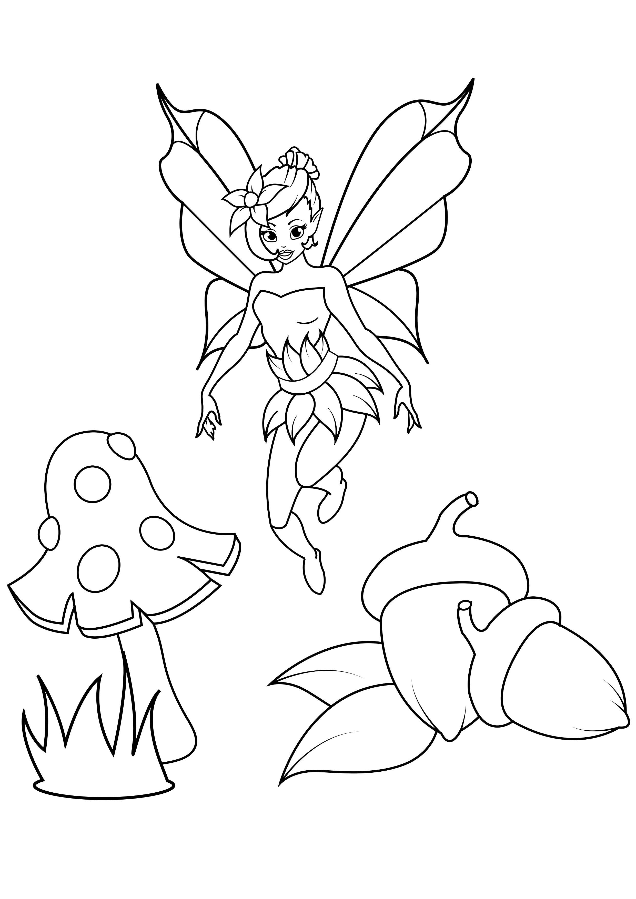 Coloring page fairy in autumn