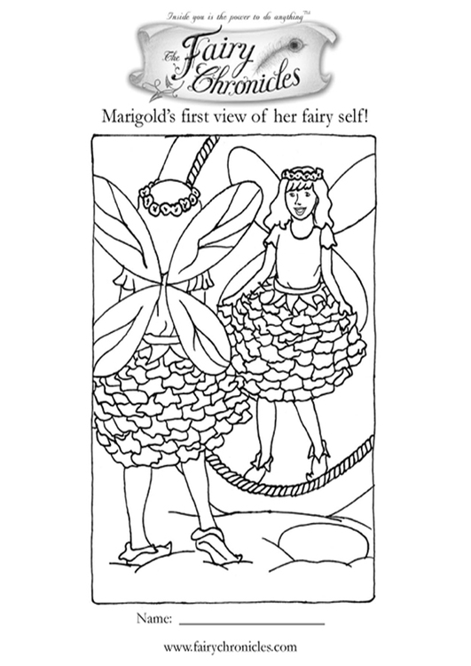 Coloring page fairy in front of mirror