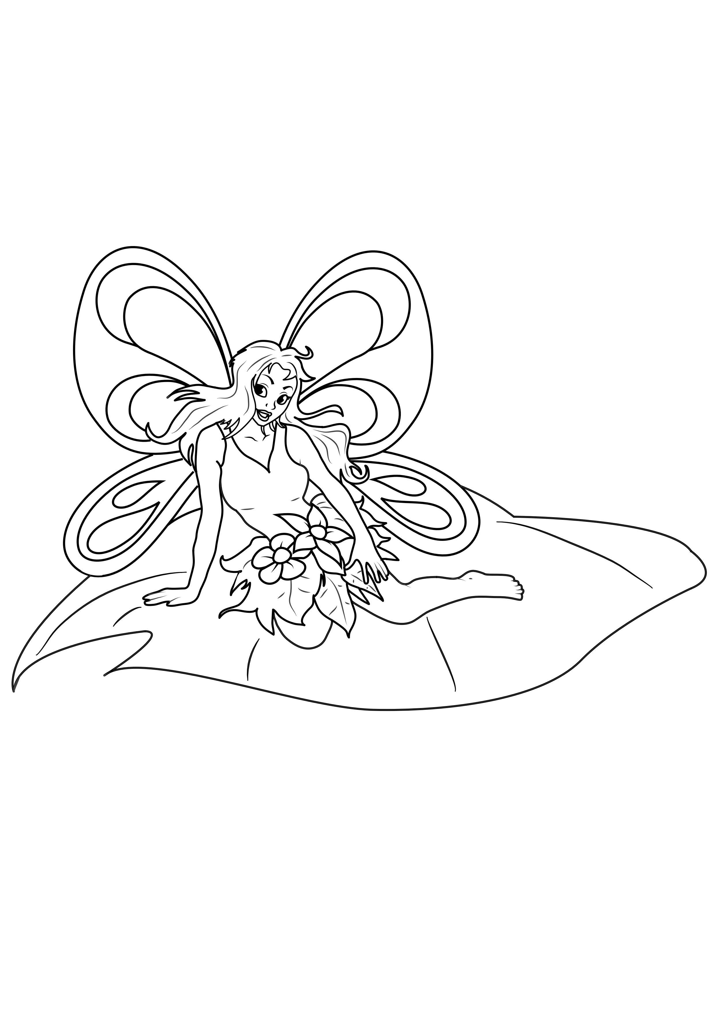 Coloring page fairy on leaf