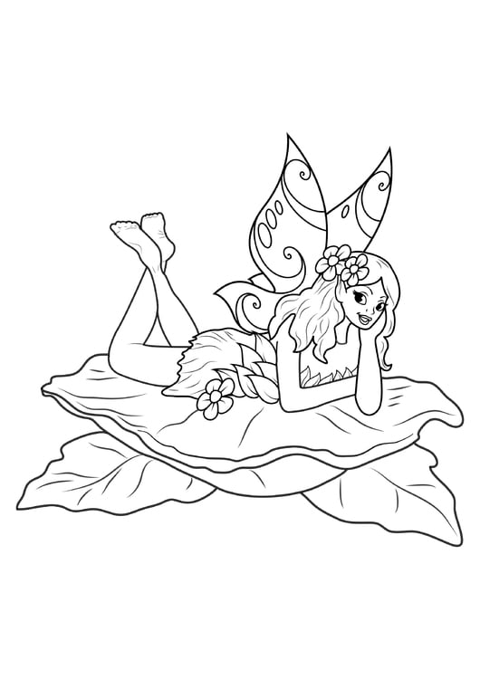 Coloring page Fairy on leaf