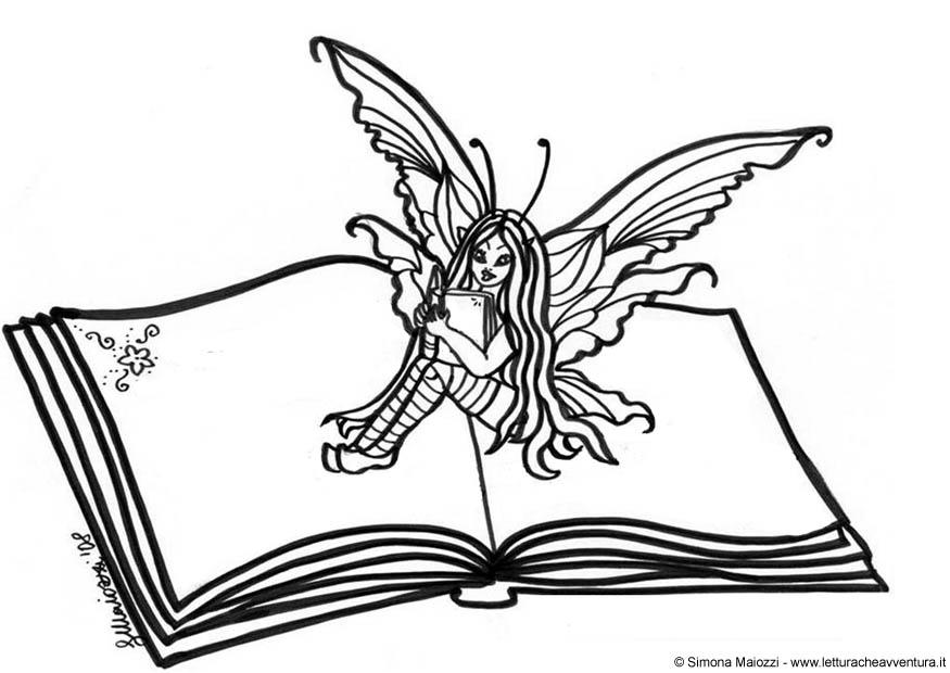 Coloring page fairy on the book