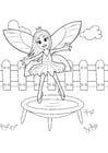 Coloring page fairy on trampoline