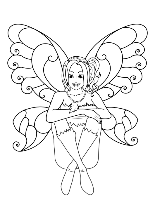 Coloring page fairy sits down