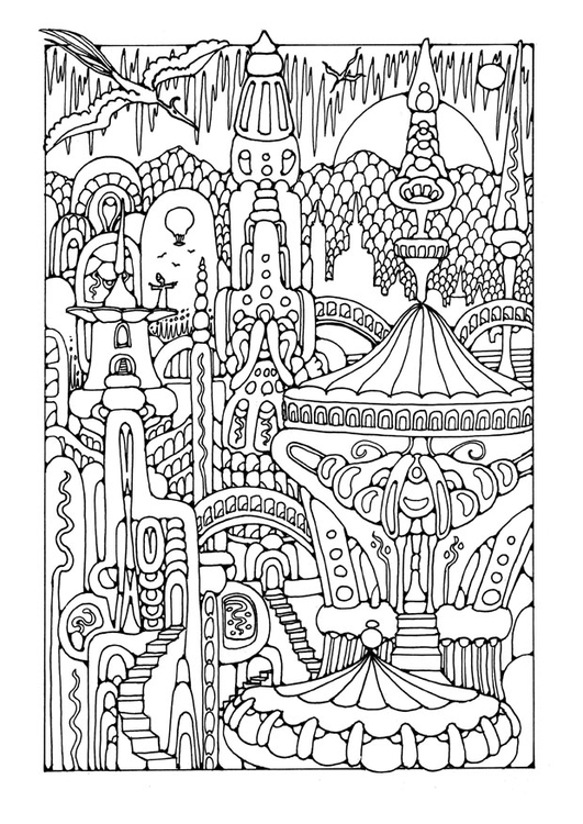 Coloring page fairy tale city