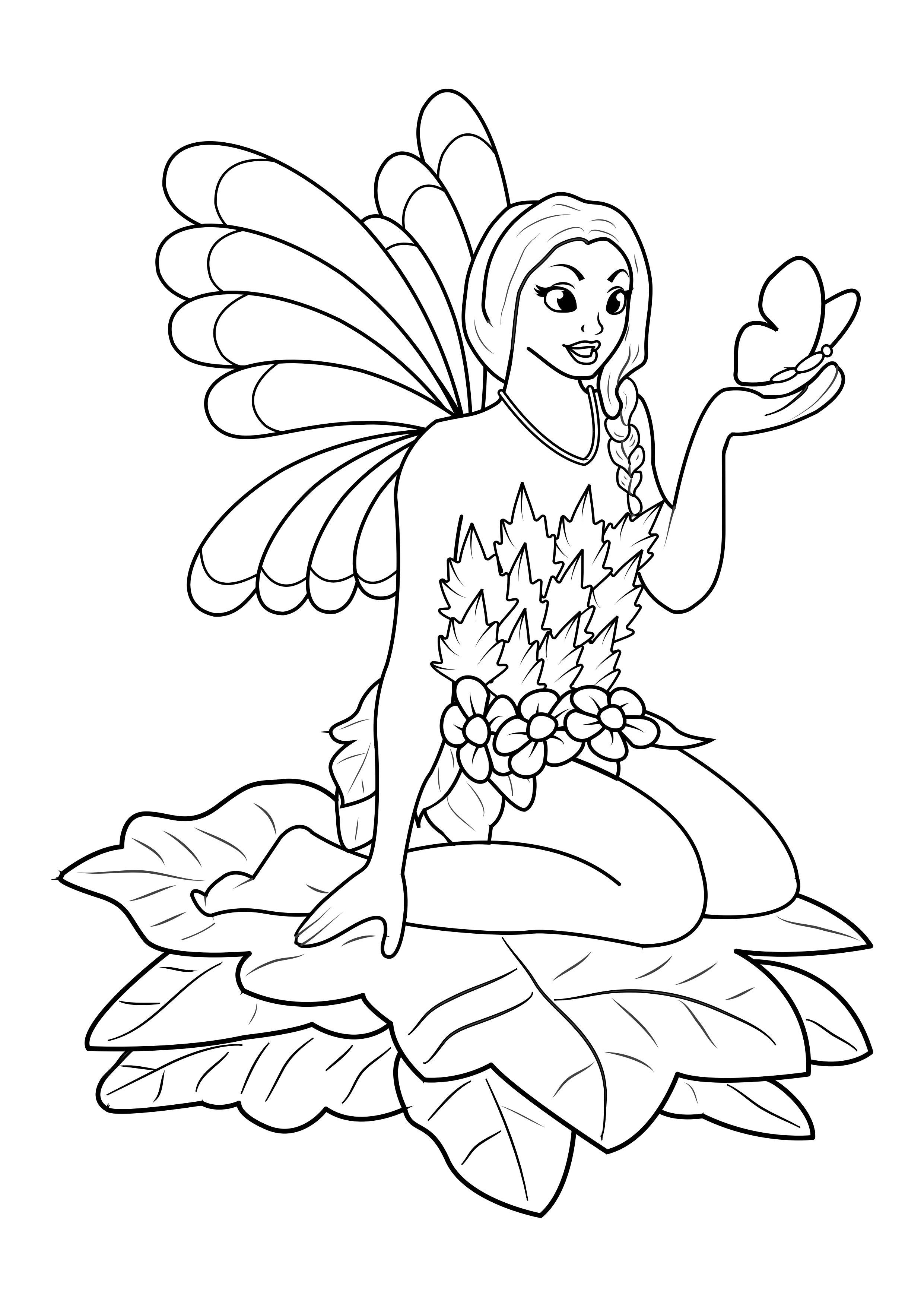 Coloring page fairy with butterfly