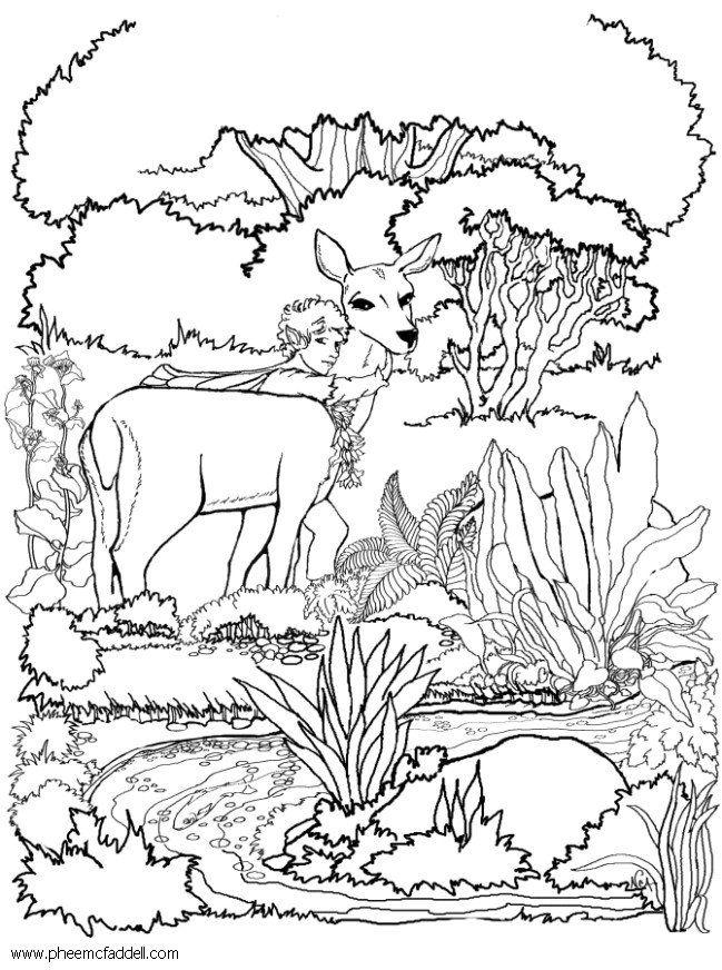 Coloring page fairy with deer