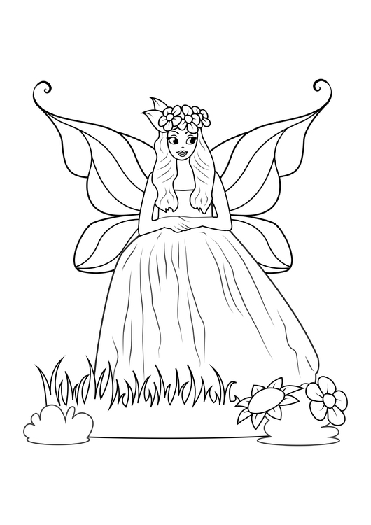 Coloring page fairy with dress