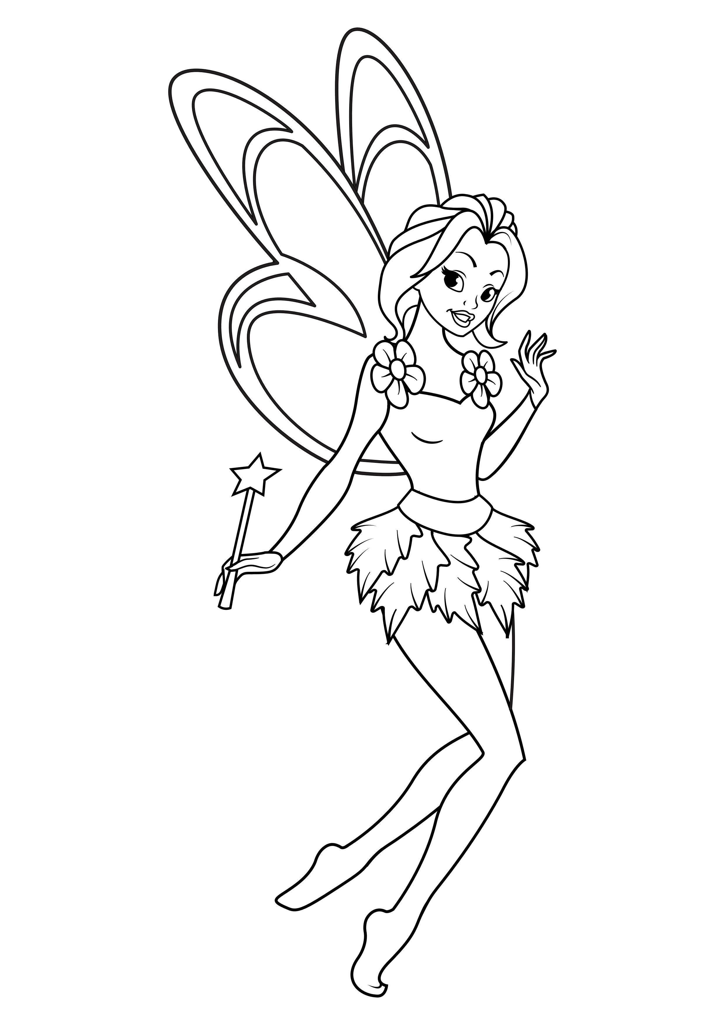 Coloring page fairy with magic wand