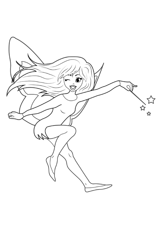 Coloring page fairy with magic wand