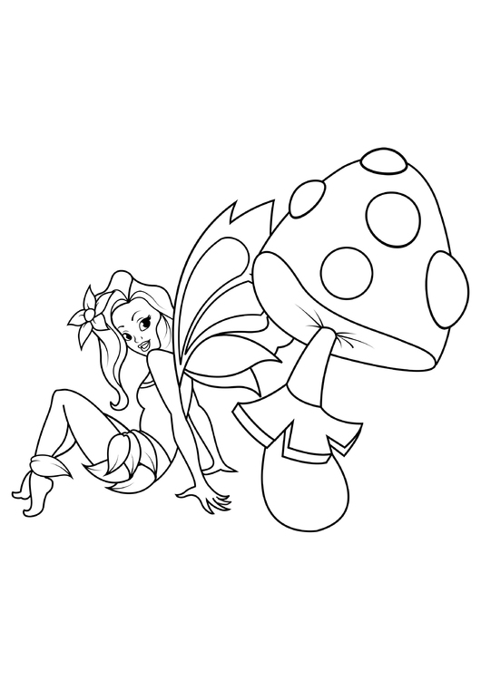 Coloring page fairy with mushroom