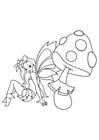 Coloring page fairy with mushroom
