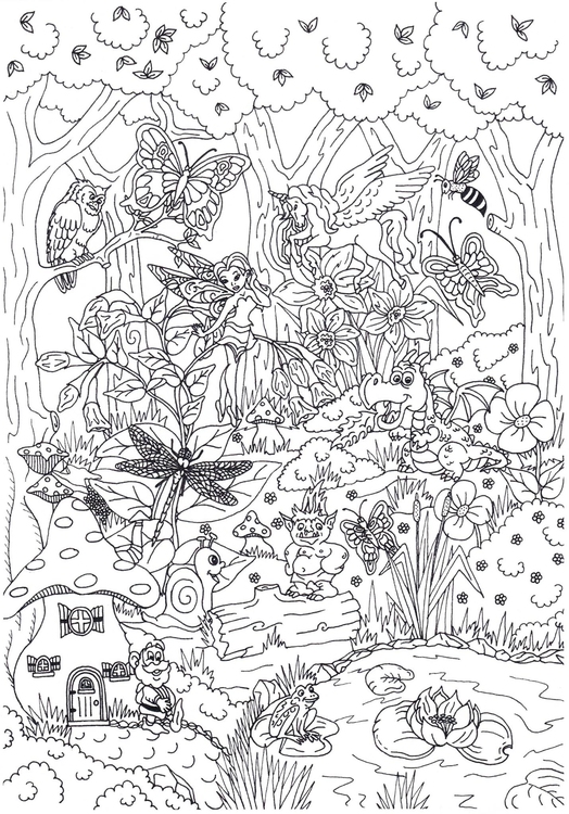 Coloring page fairytale forest