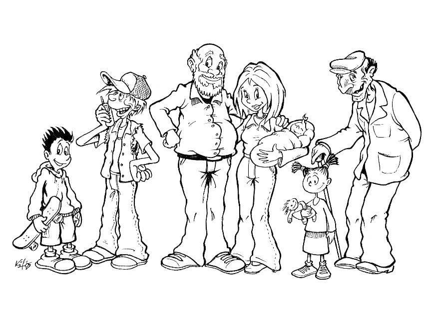 Coloring page family, various ages