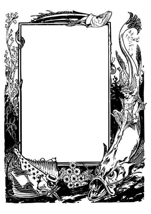 Coloring page fantasy ocean animals frame