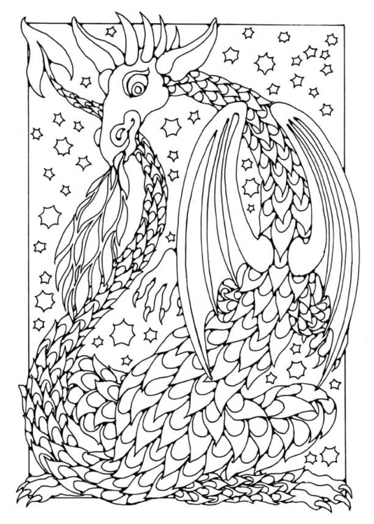 Coloring page fiery dragon
