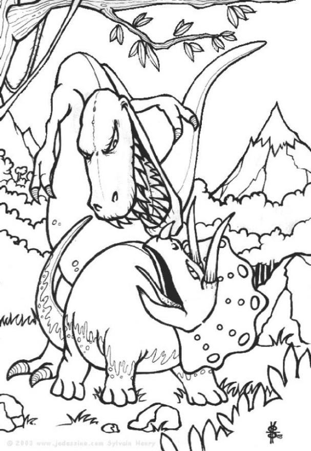 Coloring page fight dinosaurs