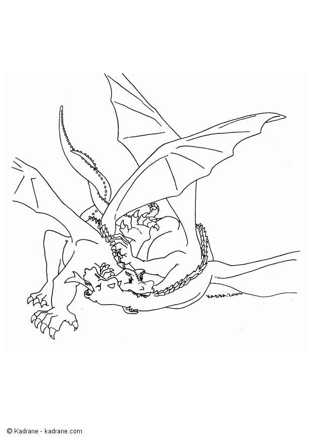 Coloring page fighting dragon