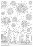 Coloring page fireworks at new year's